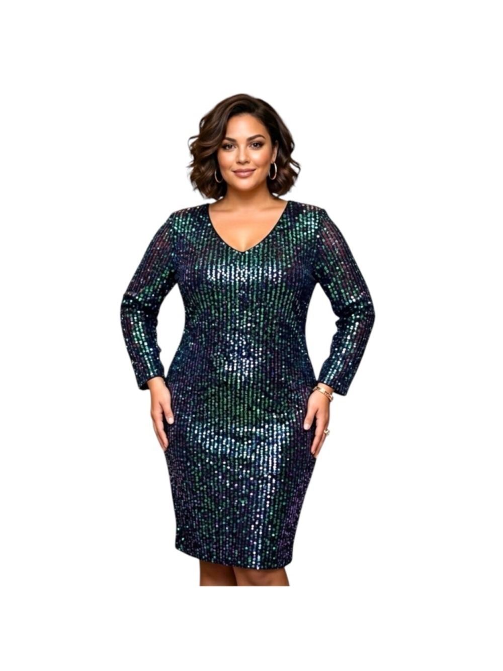 Black Green Sequin Bodycon Dress 16W Party Cocktail